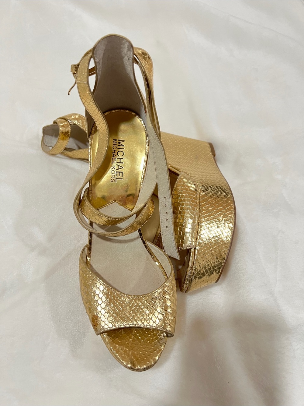 Michael Kors Gold Snake-Embossed Platform Sandals